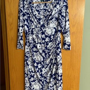 Ralph Lauren Blue and White Floral Long Sleeve Dress